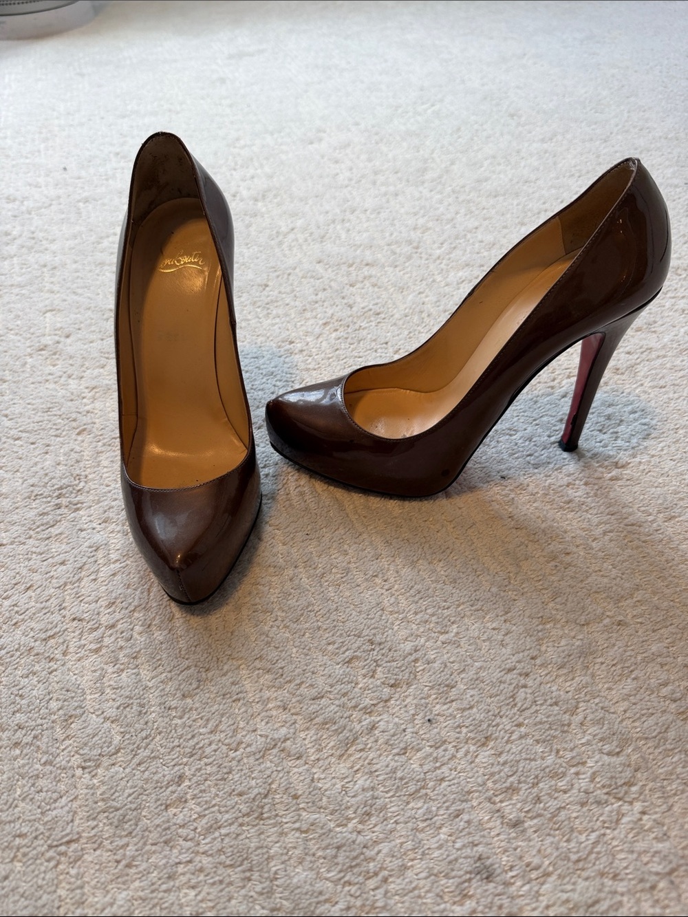 Christian Louboutin Brown Patent Leather Pointed-Toe Stilettos